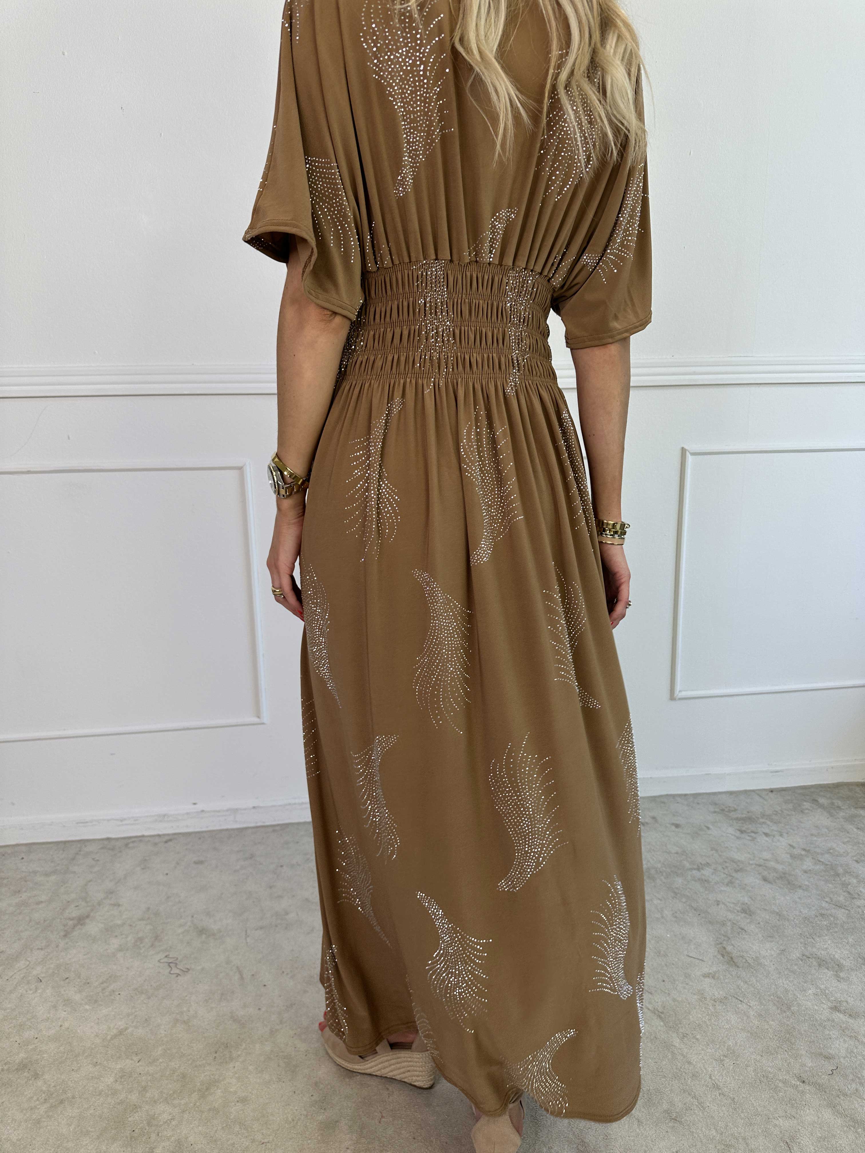 Pams Leaf Crystal - Lang elastisk kjole med mønster af similisten